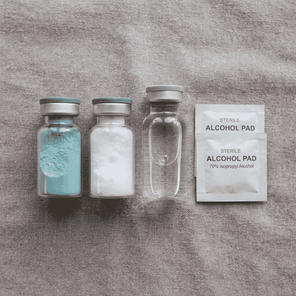 Bundle of two blue GHK-Cu copper peptide vials with bacteriostatic water and swabs