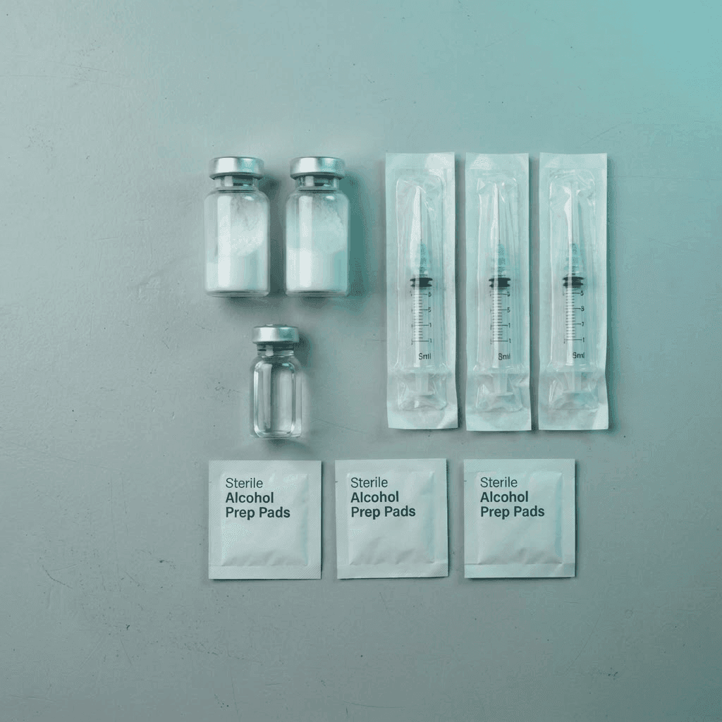 Research bundle containing two peptide vials, bacteriostatic water and syringes