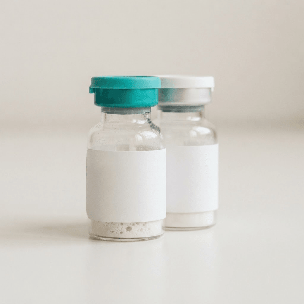 Glass vial of lyophilised CJC-1295 and Ipamorelin peptide blend, 10mg