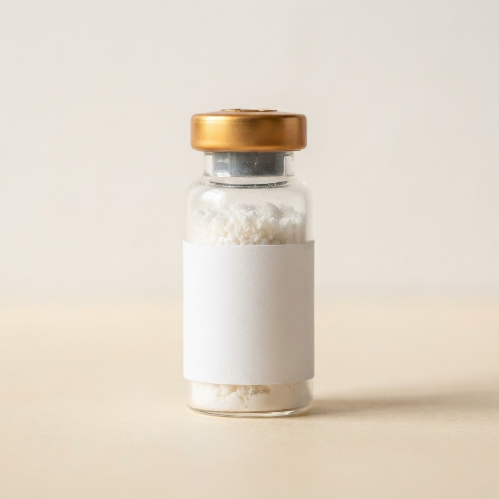 Glass vial of lyophilised Melanotan II research peptide, 10mg