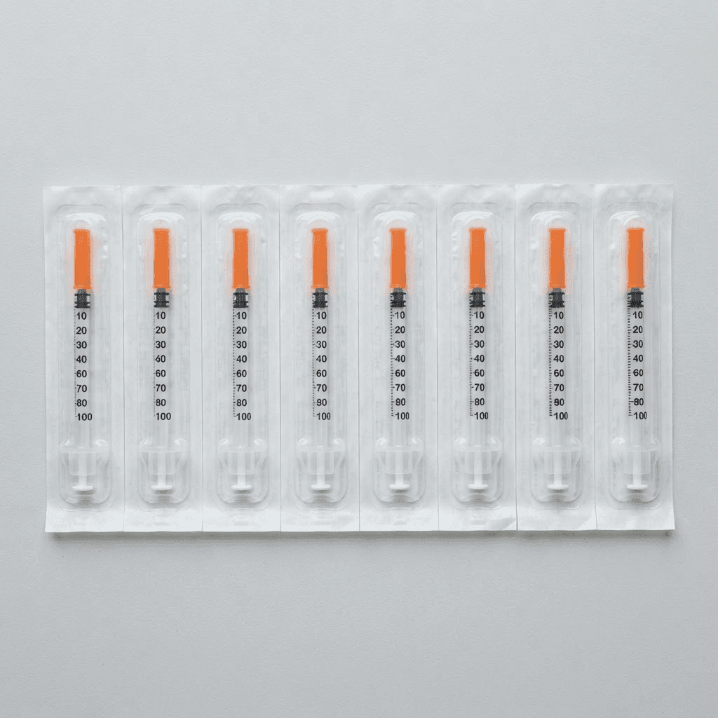 Box of one hundred individually wrapped sterile 1ml laboratory syringes